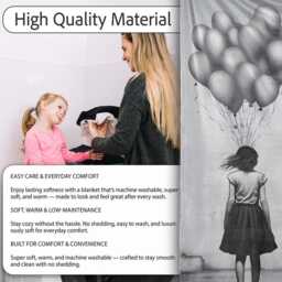 Girl Holding Silver Balloons in Ruined City, Bedroom Living Room Accent, Unique Artistic Design - Super Soft Fleece Blanket Bed Sofa Throw - thumbnail 4
