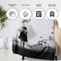 Girl Holding Silver Balloons in Ruined City, Bedroom Living Room Accent, Unique Artistic Design - Super Soft Fleece Blanket Bed Sofa Throw - thumbnail 2