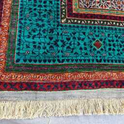 Handmade Afghan Wool Rug 9.7x6.8 Turquoise Geometric Area Rug - thumbnail 3