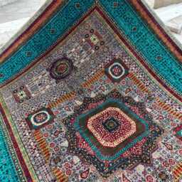 Handmade Afghan Wool Rug 9.7x6.8 Turquoise Geometric Area Rug - thumbnail 2
