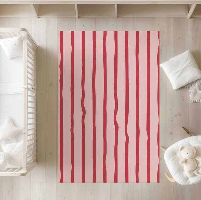 Wavy Stripes Pink & Red - Rug, Carpet, Kids Decor, Children's Room Decor, Kids Carpet - image 1