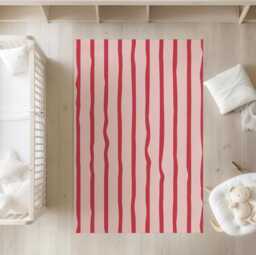 Wavy Stripes Pink & Red - Rug, Carpet, Kids Decor, Children's Room Decor, Kids Carpet - thumbnail 1