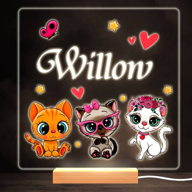 Cute Kittens Colourful Square Personalised Gift Warm White Led Lamp Night Light - Bedroom - image 1