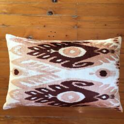 Brown Ikat Lumbar Pillow Cover Uzbek Silk Accent Cushion - thumbnail 2