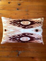 Brown Ikat Lumbar Pillow Cover Uzbek Silk Accent Cushion - thumbnail 1