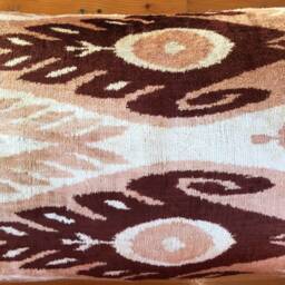 Brown Ikat Lumbar Pillow Cover Uzbek Silk Accent Cushion - thumbnail 3