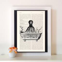 Octopus Bath, Dictionary Art Print, Home Decor, Quote, Wall Old Decor N36 - thumbnail 1