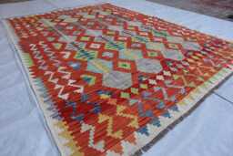 7x9 Afghan Flatweave Area Rug, Chubi Tribal Kilim Brand New Kilim, Maimana Oriental Turkmen Rug For Bedroom, Livingroom - thumbnail 1