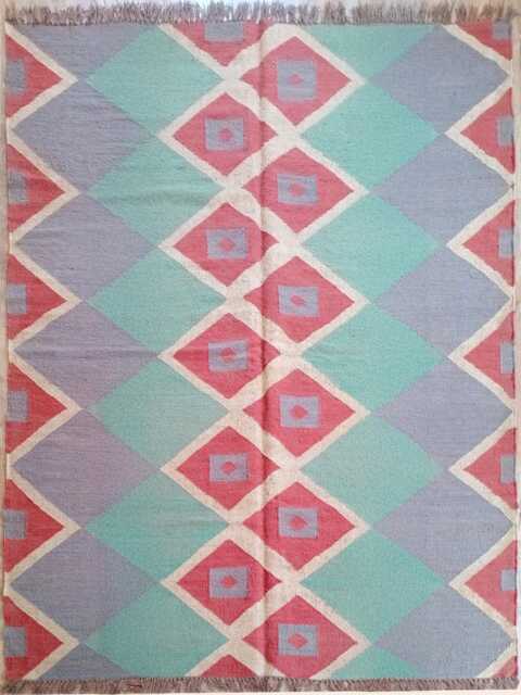 Handwoven Wool Jute Pastel Kilim Rug - Soft Geometric Design For Living Room, Bedroom & Nursery - image 1
