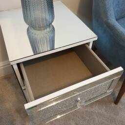 Silver Glitter Mirror Glass Bedside Table Cabinet 3 Drawer Chest Unit Crystal Handles White Bedroom Furniture - thumbnail 4