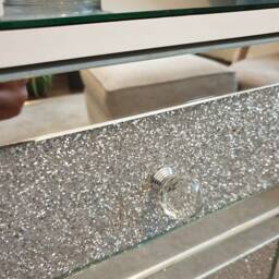 Silver Glitter Mirror Glass Bedside Table Cabinet 3 Drawer Chest Unit Crystal Handles White Bedroom Furniture - thumbnail 3