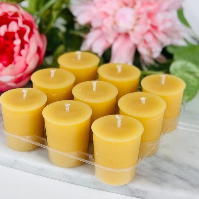Handmade Canadian Beeswax Votive Candles, Unscented, Set Of 9 - image 1