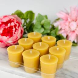 Handmade Canadian Beeswax Votive Candles, Unscented, Set Of 9 - thumbnail 4