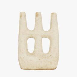 Mid-Season Sale Moroccan Unglazed Tamegroute Abstract White Ecru Picasso Sculpture Triple Candlestick Holder Handmade Ceramic - thumbnail 2