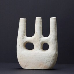 Mid-Season Sale Moroccan Unglazed Tamegroute Abstract White Ecru Picasso Sculpture Triple Candlestick Holder Handmade Ceramic - thumbnail 3