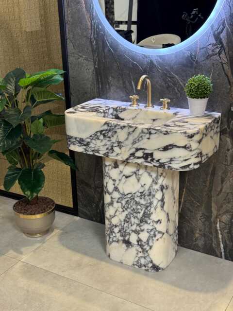 "Calacatta Viola Marble Sink Hand Carved Bathroom Vanity - 31"" X 16"" 8" - image 1