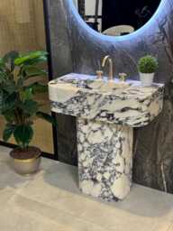 "Calacatta Viola Marble Sink Hand Carved Bathroom Vanity - 31"" X 16"" 8"