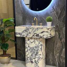 "Calacatta Viola Marble Sink Hand Carved Bathroom Vanity - 31"" X 16"" 8" - thumbnail 3