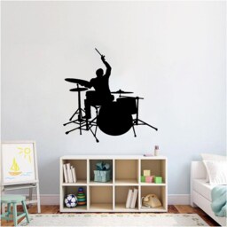 Drummer Silhouette Vinyl Wall Art, Decal, Sticker, Transfer, Mural, Removable, Decoration, Rent Friendly, Interior, Exterior, - 0792 - thumbnail 1