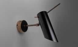 Mid Century Italian Black Brass Cylinder Reading Rotating Arm Solid Wall Sconce - Modern Stilnovo Style Light Fixture - thumbnail 1