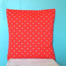 Red Cotton Pillow, Dotted Cushion, Blue Flowers Turquoise Dot Cushions, Child Pillow - thumbnail 2