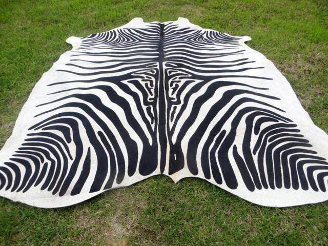 Zebra New - Black & White New Printed Cowhide Rug Genuine Natural Hair On Large Black White Beige Brown Print Soft -Zwl - image 1
