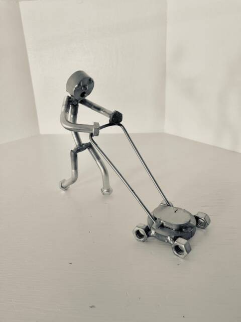 Welded Metal Art Lawnmower Man Sculpture - image 1