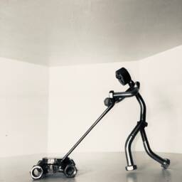 Welded Metal Art Lawnmower Man Sculpture - thumbnail 2