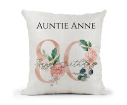 Personalised 80Th Special Birthday Cushion Rose Gold Floral Birthday, Mum, Nan, Friend, Sister, Auntie, Number Gift - thumbnail 1