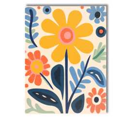 Retro Mustard Daisy & Orange Blossom Folk Art Garden Canvas Wall Print Decor Picture Ready To Hang - thumbnail 1