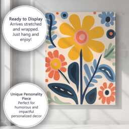 Retro Mustard Daisy & Orange Blossom Folk Art Garden Canvas Wall Print Decor Picture Ready To Hang - thumbnail 3