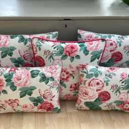 Handmade Genevieve Classic Old Rose Cream Pink Floral Piped Linen Country Botanical Throw Pillow Sham Cushion Cover - thumbnail 3