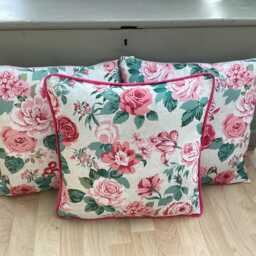 Handmade Genevieve Classic Old Rose Cream Pink Floral Piped Linen Country Botanical Throw Pillow Sham Cushion Cover - thumbnail 2