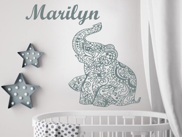 Personalized Name Wall Decal - Elephant Decals Vinyl Sticker Baby Room Art Home Decor Nursery Ms30 - image 1