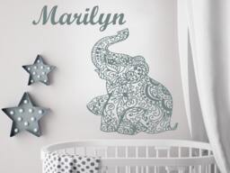 Personalized Name Wall Decal - Elephant Decals Vinyl Sticker Baby Room Art Home Decor Nursery Ms30 - thumbnail 1