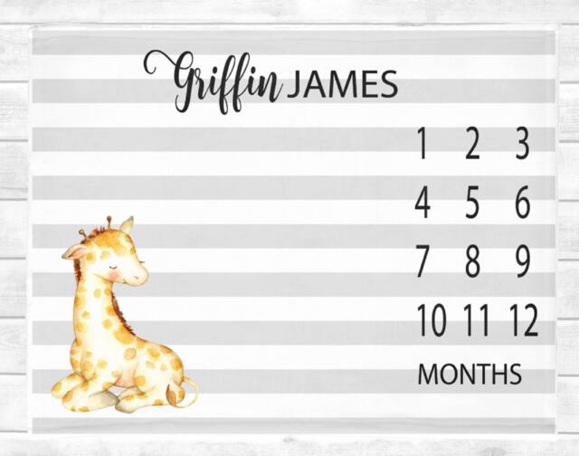 Giraffe Baby Milestone Blanket Boy Month Shower Gift Growth Personalized Fleece - image 1