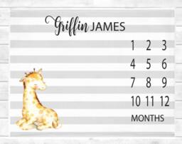 Giraffe Baby Milestone Blanket Boy Month Shower Gift Growth Personalized Fleece - thumbnail 1