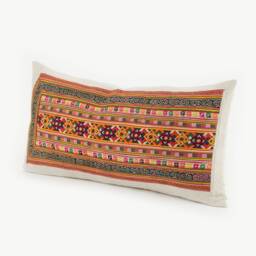 Hmong Embroidered Lumbar Pillow Cover, Hemp Back, Tribal Cushion - thumbnail 3