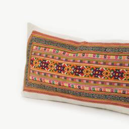 Hmong Embroidered Lumbar Pillow Cover, Hemp Back, Tribal Cushion - thumbnail 2
