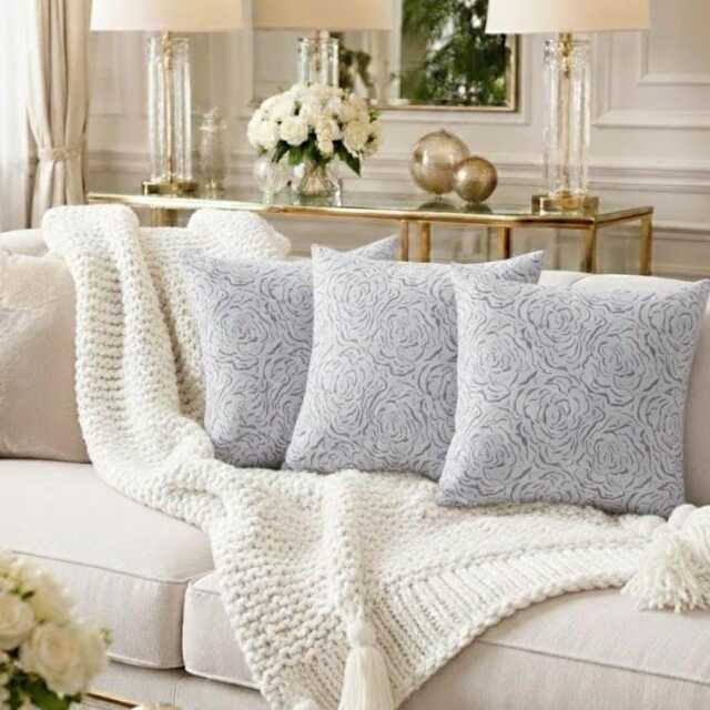 Handmade Cream Floral Cushion Cover - Rose Pattern - - 18x18 - image 1