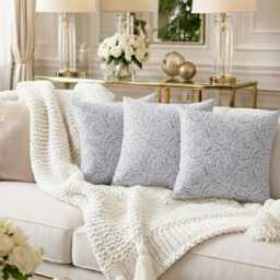 Handmade Cream Floral Cushion Cover - Rose Pattern - - 18x18 - thumbnail 1
