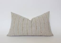 Lumbar Pillow in Neutral, Light Gray Cover, Taupe Stripe 12x20, For Bed, Neutral -- Landyn - thumbnail 1