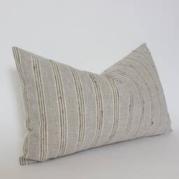 Lumbar Pillow in Neutral, Light Gray Cover, Taupe Stripe 12x20, For Bed, Neutral -- Landyn - thumbnail 2