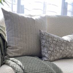 Lumbar Pillow in Neutral, Light Gray Cover, Taupe Stripe 12x20, For Bed, Neutral -- Landyn - thumbnail 3