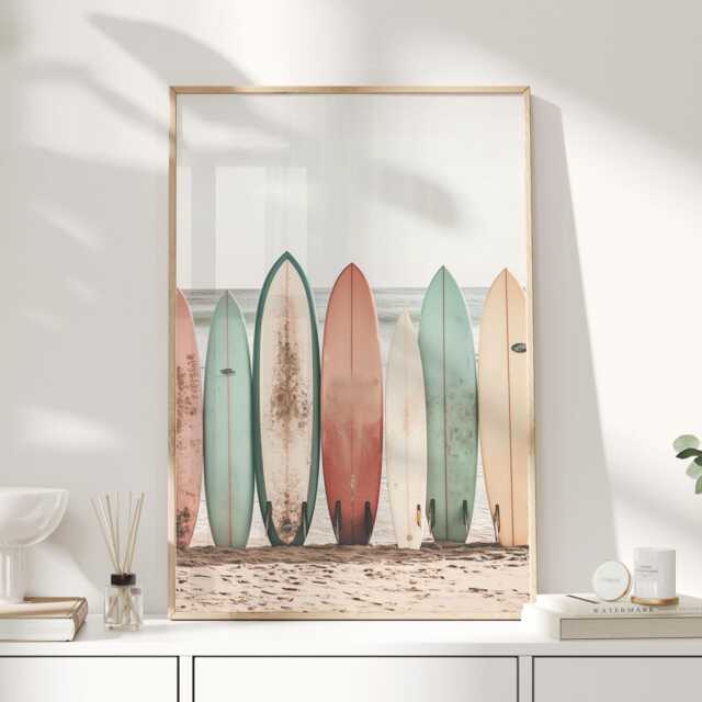 Surfboard Wall Art Print, Coastal Beach House Decor, Surfing Photography Summer Ocean For Living Room Or Bedroom - image 1