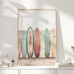 Surfboard Wall Art Print, Coastal Beach House Decor, Surfing Photography Summer Ocean For Living Room Or Bedroom - thumbnail 1