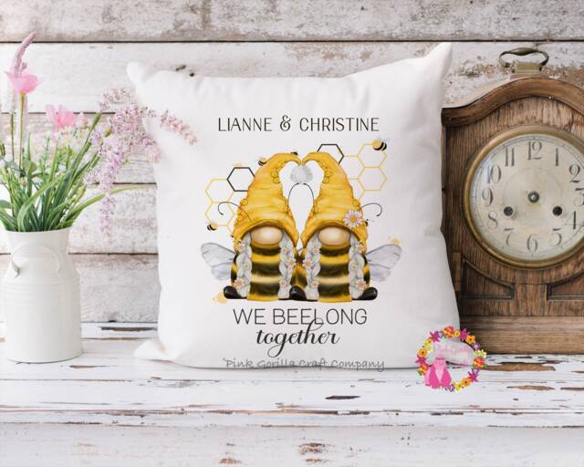 Valentine Gift, Bee Cushion, Personalised Anniversary Wedding Pillow, Gift For Wife, Girlfriend, Same Sex - image 1