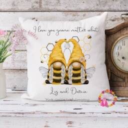 Valentine Gift, Bee Cushion, Personalised Anniversary Wedding Pillow, Gift For Wife, Girlfriend, Same Sex - thumbnail 2