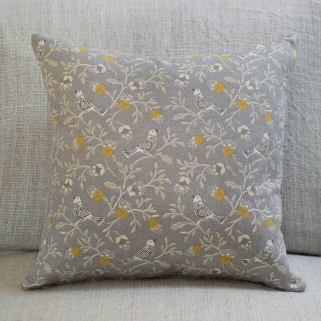 Dainty Songbird Grey Ochre Mustard Yellow Double Sided Cushion. 17 - image 1