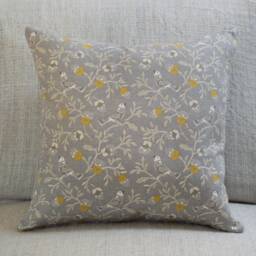 Dainty Songbird Grey Ochre Mustard Yellow Double Sided Cushion. 17 - thumbnail 1